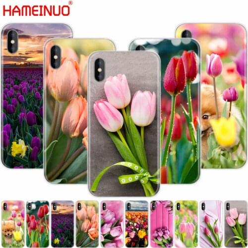 HAMEINUO Tulips flower Spring field Red pink yellow purple cell phone Cover case for iphone X 8 7 6 4 4s 5 5s SE 5c 6s plus