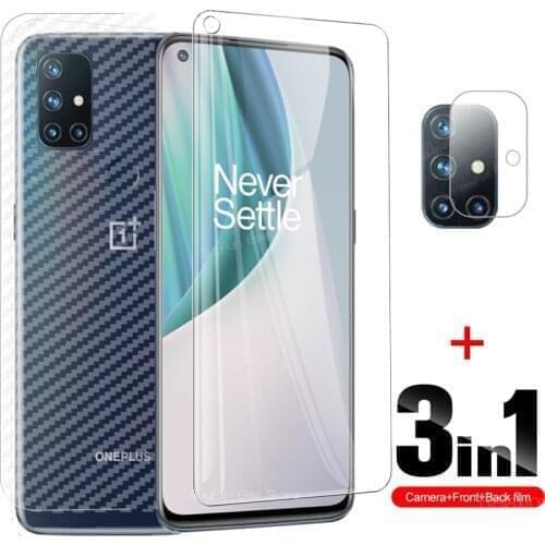 For OnePlus Nord N10 5G Soft Back Carbon Fiber Film + Tempered Glass For One Plus 8T Nord N10 Screen Protector With Lens Film