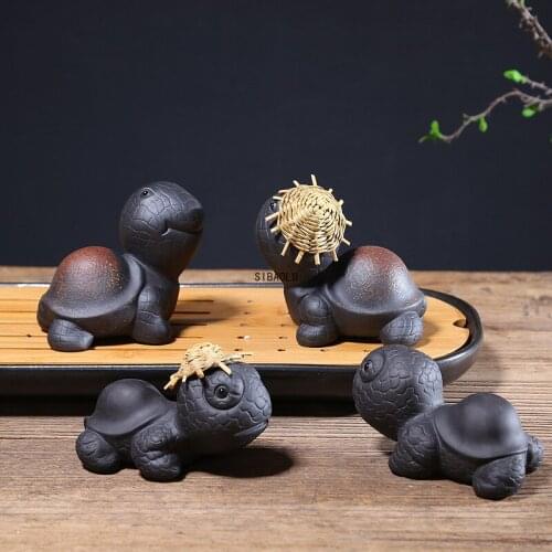 Purple Sand Turtle Tea Pet Ceramic Tortoise Figurines China Crafts Home Decoration Cartoon Turtle Sculpture Teaism Accessories