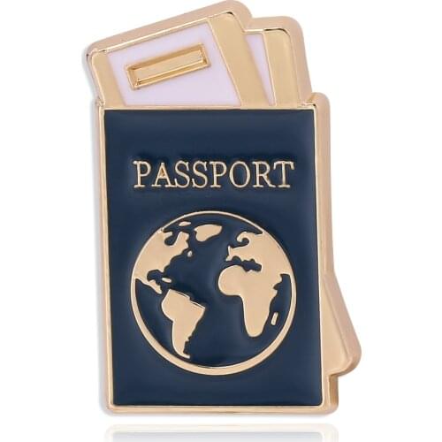 Global Passport Shape Metal Brooch Badges bag Backpack Decoraction Enamel Pins
