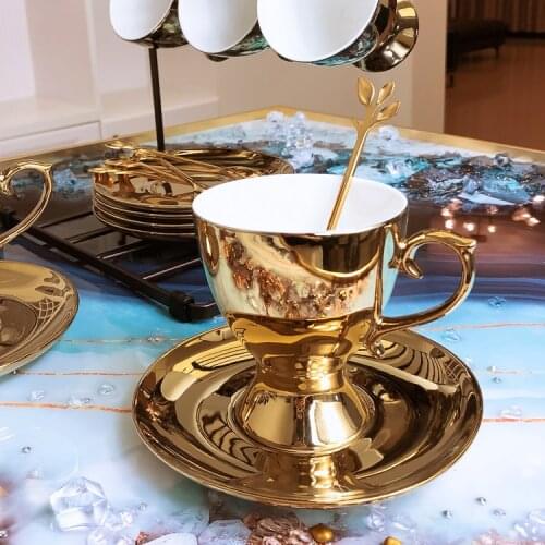 Royal Bone European Personalized Coffee Cup Set Porcelain Espresso Teacup and Saucer Metal Tazas De Caf Home Drinkware BD50BD
