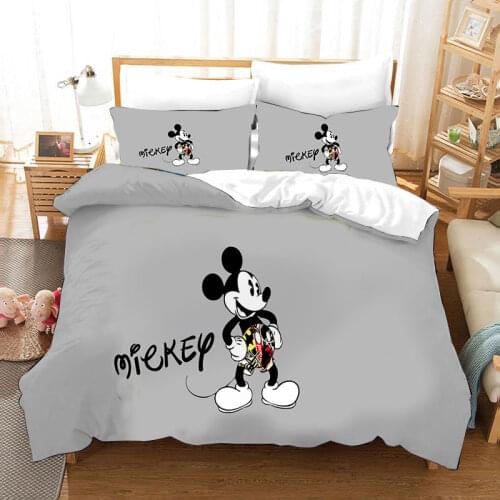 Disney Mickey Mouse Bedding Set Queen Size Duvet Covers For Children Single 3 Pcs Kids Birthday Gifts Home Textile Cartoon Gray