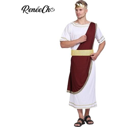 Reneecho Halloween Costume For Men Cheap Mighty Adult Caesar Costume Roman Senator Men Costume Man Greek Toga Cosplay