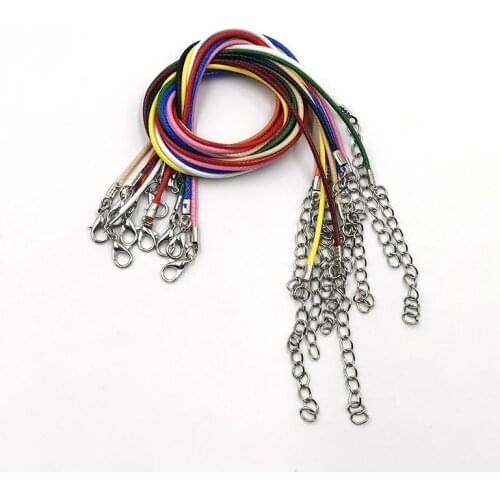 10Pcs/Lot 45cm Leather Braided Rope Lobster Clasps String Cord With 5 cm Extended Tail Chain For DIY Jewelry Making