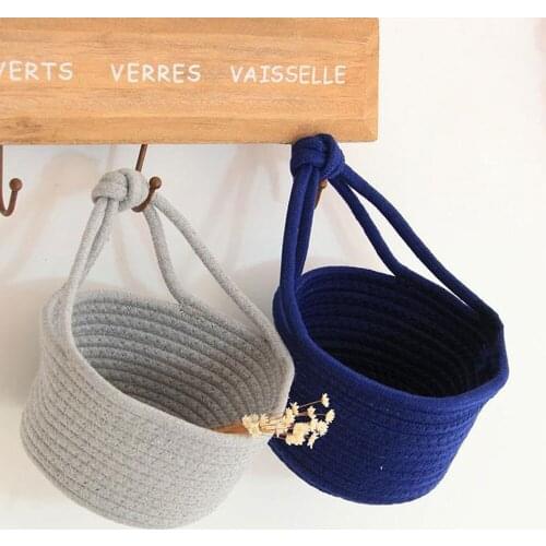 Small Storage Basket Organizer Cotton Rope Basket Closet Wall Hanging Basket For Baby Nursery And Home Decor 5 Colors White Bule