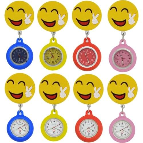 Cartoon Smile Scissors Hand Sign Lovely Nurse Doctor Retractable Badge Reel Pocket Clips Watches for hospital medical Hang Watch