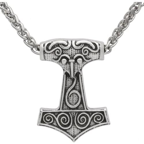 Men norse viking amulet thors hammer Mjolnir raven head Pendant necklace
