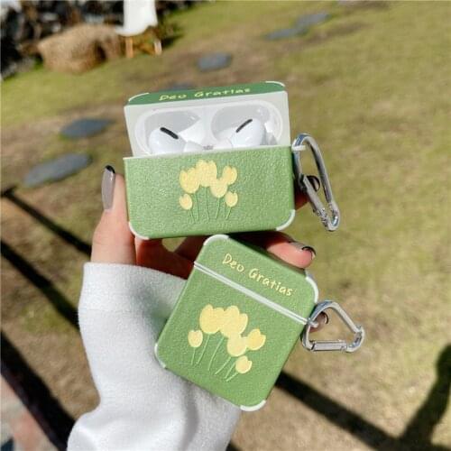 For Airpods Pro Painting Flower Soft Earphone Cases for Airpods 1 2 Cover Bluetooth Headphone Floral Green Leather Texture Funda