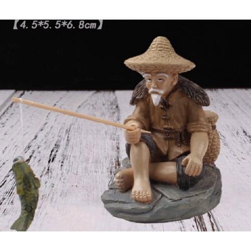 New Ho Fishing Old Man Resin Figure Statue Sitting Garden Ornament for Outdoor Pool Micro-Landscape Bonsai Garden Crafts SMR88