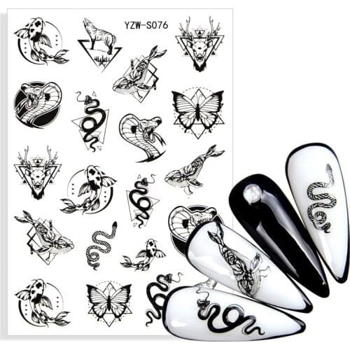 2021 New Black White Nail Tattoos Slider Snake Animal Design Manicure Elk Wolf Butterfly Nail Decals Water Wraps Accessories
