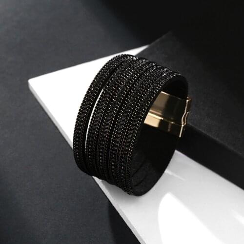 Bohemian Style Charm Womens Bracelet Exaggerated Retro Multi-layered Rhinestone Magnetic Cuffs Female Bangle Jewelry