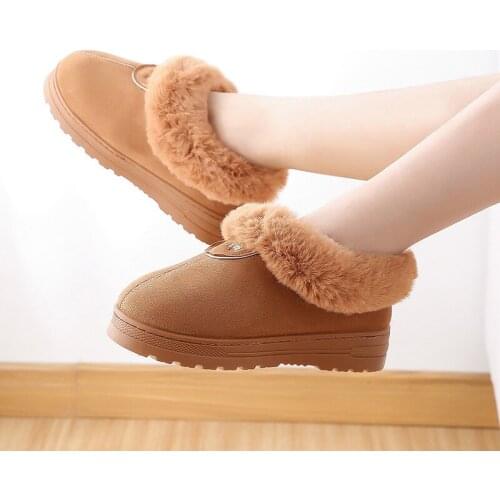Whoholl Winter Warm Cotton Slippers Female Thick Faux Fur Plus Size Velvet Mens Indoor Home Slippers Warm Couple Shoes Woman