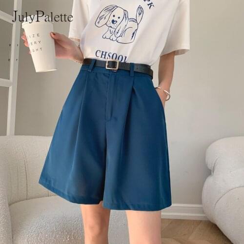 JulyPalette Casual Suit Shorts Women Summer High Waist Loose Wide-leg Shorts 2021 Female Solid Pockets Straight Shorts Bottoms