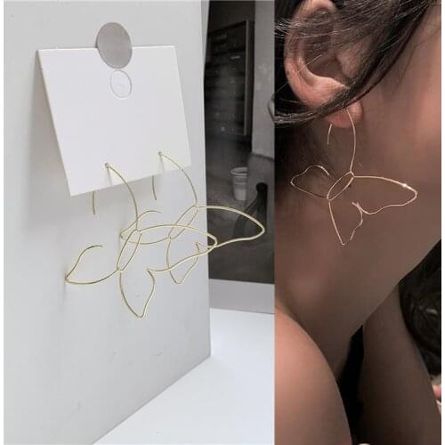 Punk Simple Solid Color Hollow Metal Bow Butterfly Pendant Drop Earrings for Women Girls Teen Korean Bowknot Earrings 2021 Trend