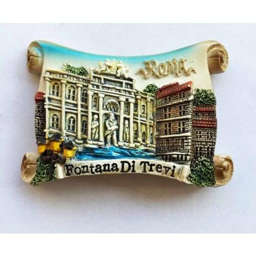 QIQIPP Italy Rome Trevi Fountain Scroll Three-dimensional Scenery Tourism Commemorative Crafts Magnetic Fridge Magnet