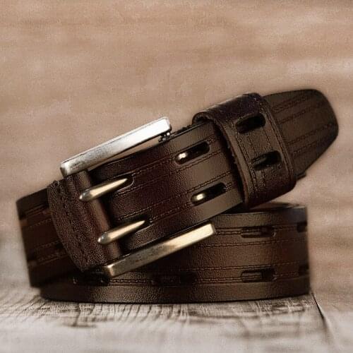 High Quality Split Leather Belts for Men Strap Male Double Needle Pin Buckle Fancy Vintage Jeans Belt Cowboy Cintos