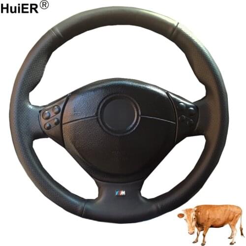 Hand Sewing Car Steering Wheel Cover Top Cow Leather For BMW E39 5 Series 1999-2003 E46 3 Series 1999-2005 E53 X5 2000-06 E36 Z3