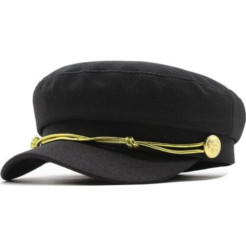 Seioum Fashion Military Hat Autumn Winter Wool Sailor Hat For Women Men Black flat top Female travel cadet hat Captain Cap