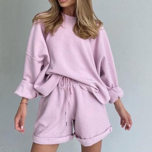 Biker Shorts 2 Piece Set Plus Size Women Long Sleeve Oversize Sweatshirt Sets Autumn 2020 Womens Tracksuit Casual Sports Suit