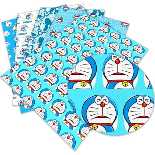 Doraemon Theme Printed Faux Leather Sheets Synthetic Leather Fabric Sewing Materials for DIY Earrings Hair Bows Crafts 22X30 cm