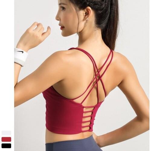 High Stretch Nylon Women Thin shoulder strap Sexy Backless Sports Bras Yoga Top Gym Shockproof Running Fitness top sports top