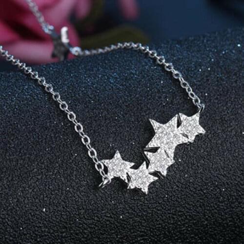 Fashion Silver Color Zircon Star Necklace Pendant Party Jewelry Star NecklaceS & Pendant For Women Star Link Chain Gift