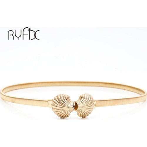 Shell Buckle Waist Womens Metal Elastic Belt Fashion Elegant Young Girl Crystal Jewelry Gold Belt For Woman dress BL370