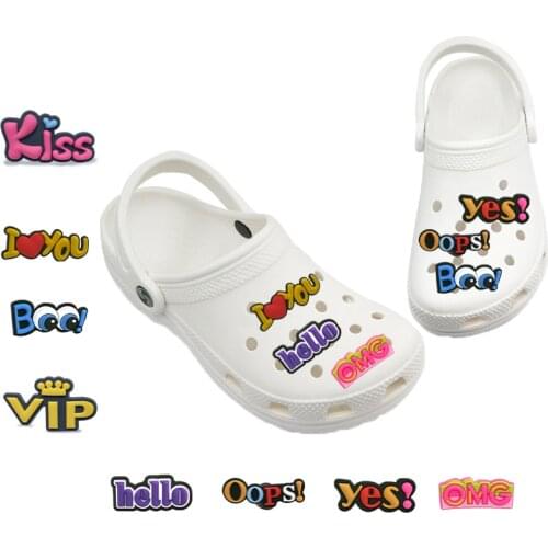 1-5pcs OMG KISS Sweetheart PVC Shoe Charm Accessories Jibz fit Bracelets Rainbow Teeth Shoe Pins Decorations Kids Gift