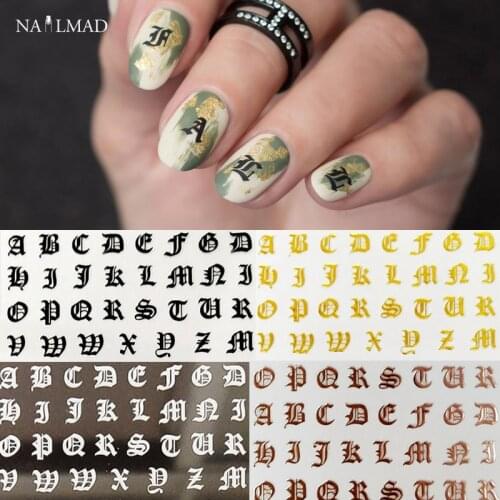 1pc Gothic Letter 3d Nail Art Sticker Nail Decal Black Alphabet Letter Nail Adhesive Sticker Decals Nail Decoration DIY