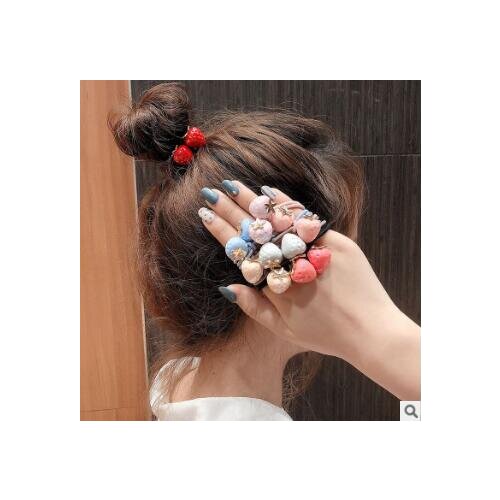 100pcs/lot DIY Multi Simple Resin 2 Strawberry Rubber Bands Bracelets Double-deck Hair Bands Hair Styling Tools Accessory HA944