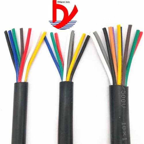 17 AWG 1MM2 RVV 2/3/4/5/6/7/8/10/12/14/16/18 Cores Pins Copper Wire Conductor Electric RVV Cable Black