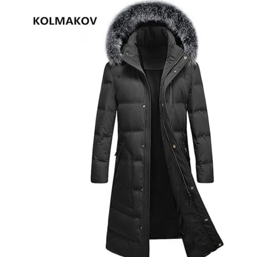 2020 new arrival winter high quality hooded 90% white duck down jackets men,fox fur collar long coat, Mens thicked jacket