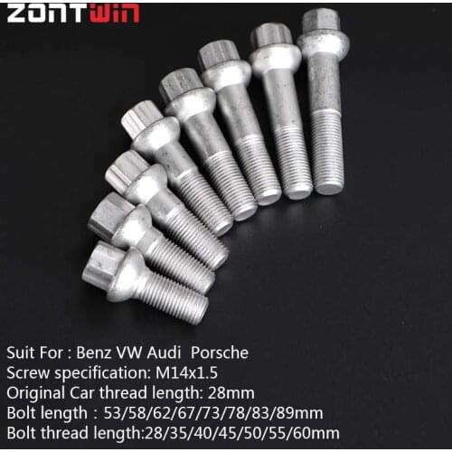 5/20Pieces Car Alloy Wheel Bolts Nut Screws Radius seat For Benz-VW-Audi Porsche Thread length 28/35/40/45/50/55/60/65mm M14x1.5