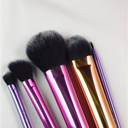 5pc/Set Cosmetic Makeup Brush Kit With Bag Include Multi Task Tapered Foundation Angled Highlighter Base Shadow Fine Liner Brush