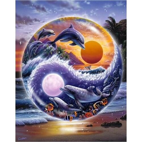 Round Drill 5D DIY Diamond Painting "Dolphin Scenery" Embroidery Cross Stitch Home Decor