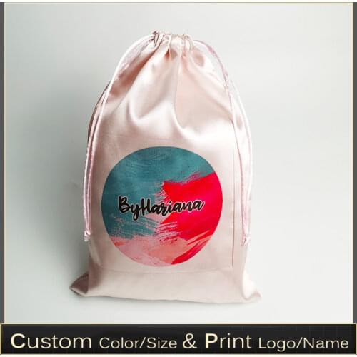 10pcs 20x30cm Custom Logo Satin Hair Extensions Wigs Drawstring Storage Bag Soft Silk Pouches Cloth/Shoes/Dust/Gift Bag