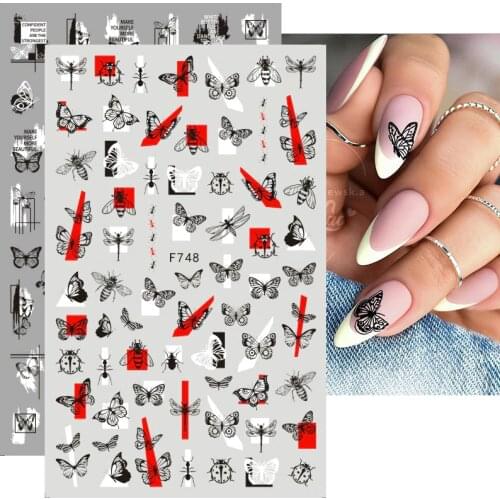 Black White Butterfly Ladybug 3D Nails Sticker Flower Leaf Decals DIY Designs For Nail Art Manicures Decorations Salon Accessory