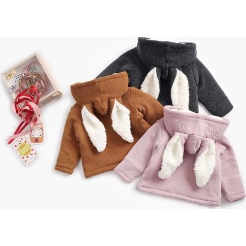 Kids Cute Rabbit Ears Plush Baby Jacket Christmas Sweet Girls Coat Autumn Winter Warm Hooded Outerwear Toddler Boy Clothes