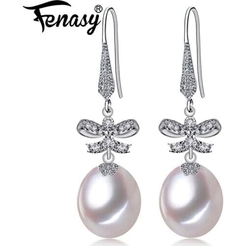 FENASY Bohemian Natural Pearl Earrings For Women 925 Sterling Silver Luxury Wedding Boho Jewelry Long Drop Earrings