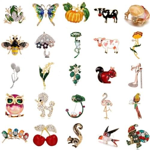 Flamingo Owl Dog Dragonfly Cherry Flower Bee Bird Brooch Collar Pins Corsage Animal Badges Jewelry Women Kids Brooches