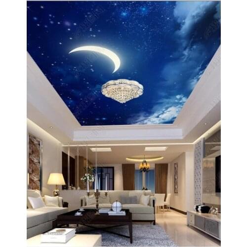 Custom ceiling wallpaper 3d zenith mural wallpaper 3 d Beautiful Beautiful night sky moon ceiling zenith mural decoration