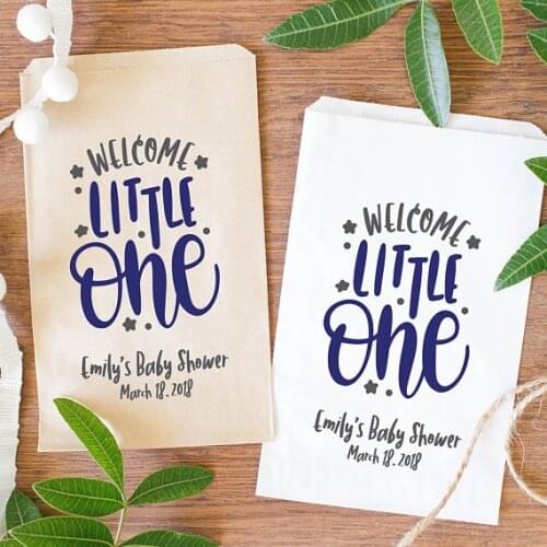 Custom name Welcome Little One Baby Shower Birthday candy Buffet treat gift bar bagsBakery Cookie Favor popcorn pouches