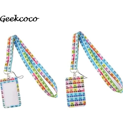 J1873 Periodic Table of Chemical Elements Neck Straps Lanyards For Keys Pass Gym Phone USB DIY Badge Holder With Card Cover