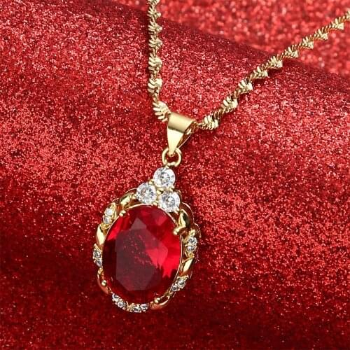 Water Drop Colored Stones Necklaces Women Girls Charm Red Green Blue Pendant Chain Jewelry