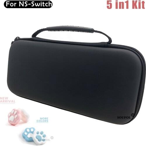 5 IN1 Kit High Quality Black Hard Bag Storage Travel Carry Pouch Case Protective Handbag for NS Nintendo Switch + 4 JoyCon Cover