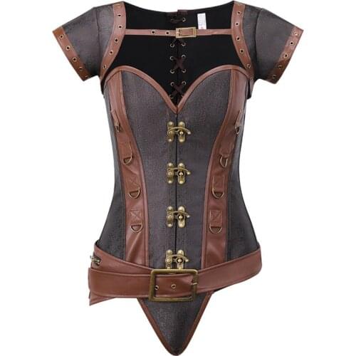 Steampunk Corset Sexy Gothic Women Vintage Retro Corselet Goth Lace Up Bustiers Korset Leather Plus Size Buckle Gorset Top