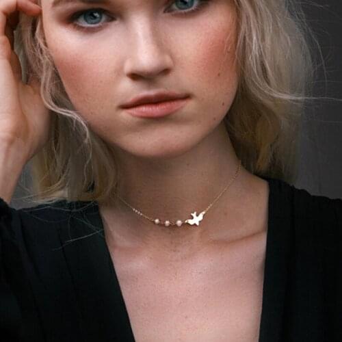 Creative Simple Pearl Peace Pigeon Pendant Necklace Exquisite Womens Gold Clavicle Chain Fashion Lady Party Jewelry Girl Gifts