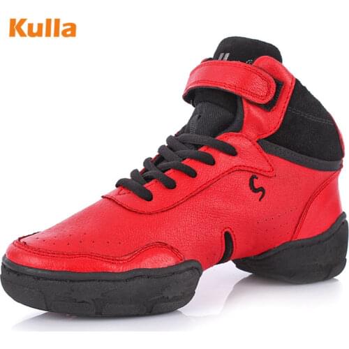 Genuine Leather Dance Sneakers For Women/Men Red Soft Rubber Sole Girls Sports Fitness Dance Shoes Size 34-45 Womans Jazz Shoe