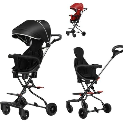 Lightweight Stroller Reversible Pushchair Baby Pram Trolley with Canopy Four Wheels Stroller Foldable Travel Toddler Stroller