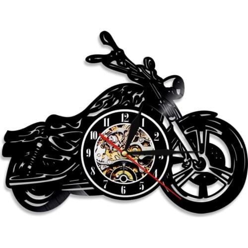 Motorcycle Music Album Artwork Retro Vinyl Record Wall Clock Garage Sign Motorbike Vinyl Disk Crafts Man Cave Decor Bikers Gift